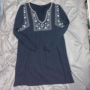 Detailed Long Sleeve Shift Dress